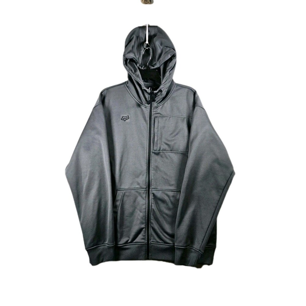 Fox Racing Full Zip Hoodie Mens XL Grey Tech Fleece Jacket Sweatshirt Moto MTB